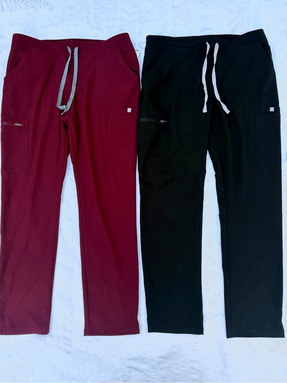 2-FIGS Womens Yola Elastic Waistband scrub pants in burgundy / black